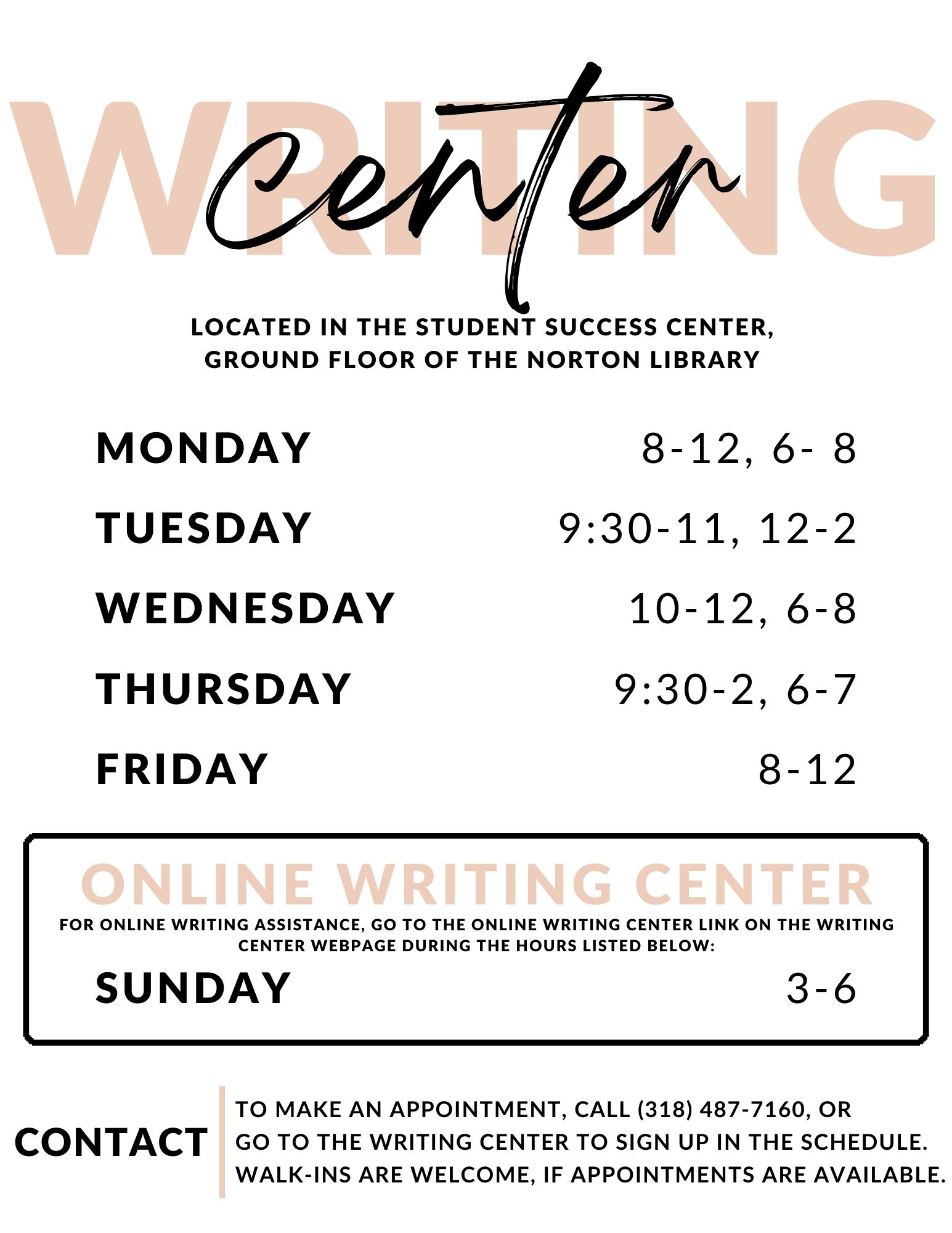 writing center hours