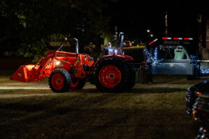 Orange Kubota tractor with a front