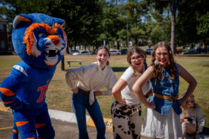 Blue and orange tiger mascot with