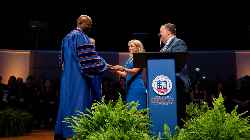 Photo of Dr. and Mrs. Johnson being sworn in at the Presidential Inauguration.