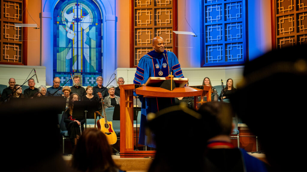 Dr. Johnson addressing those in attendance at the first every baccalaureate service held at FBC Pineville.